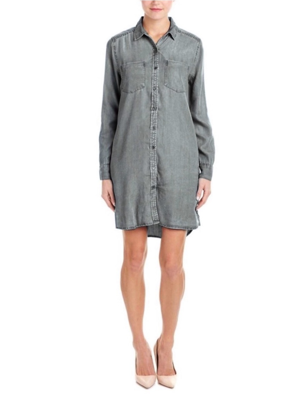beachlunchlounge Gray Washed Button-Front Shirt Dress